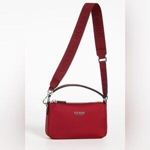 👜 GUESS Los Angeles Burgundy Crossbody Bag  – Nylon & Faux Leather